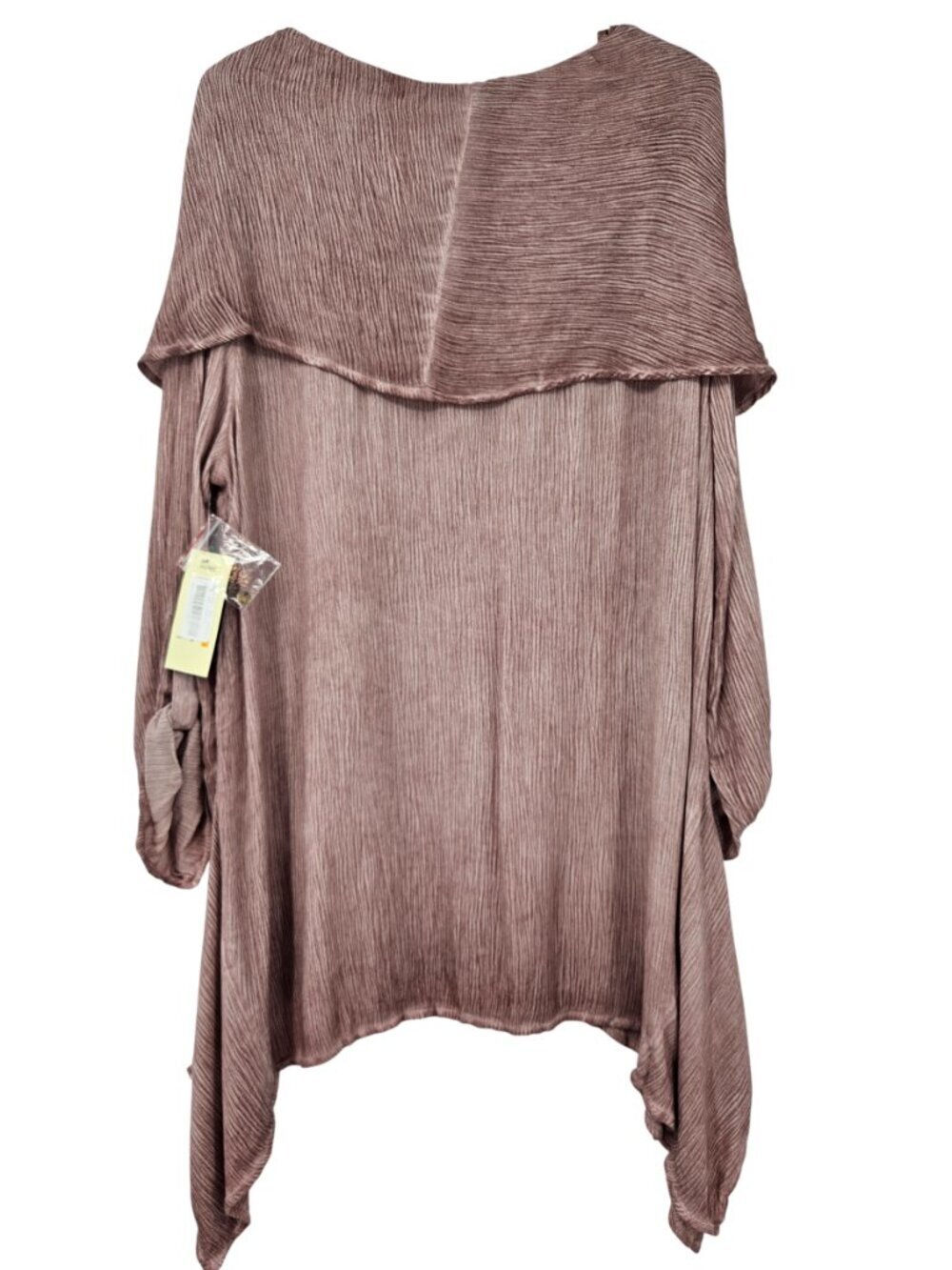 Ali Miles Cowl Neck Asymmetric Hem Crinkled Tunic Top Mauve Women's Size S NEW - Picture 2 of 12
